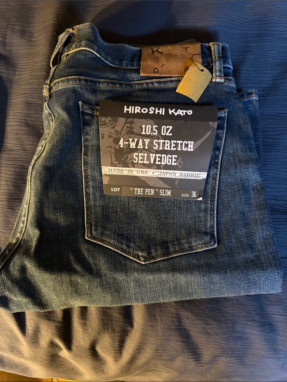 Men's Selvedge 10.5 oz 4-Way Stretch Jeans - Indigo by Hiroshi Kato.